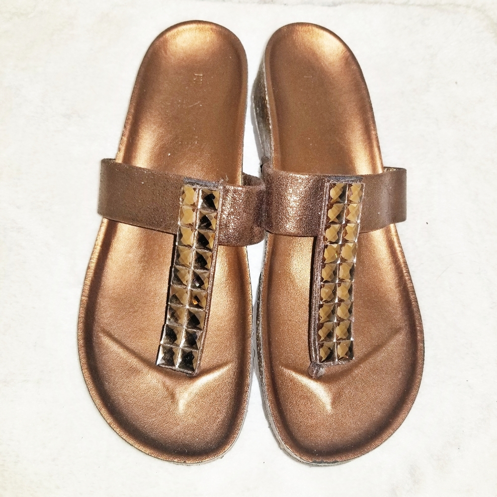 Nine West Metallic Bronze Jewel Wedge Sandals 7.5